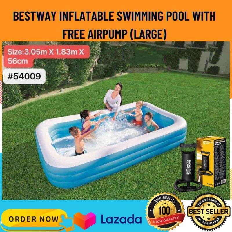 FREE Electric Air Pump Swimming Pool Adult Kids Family Size Inflatable