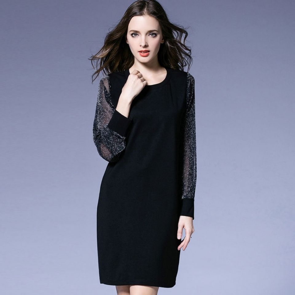 Oversized Women's Spring and Autumn Dress Women's Black Slim Straight Dress