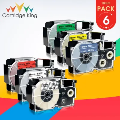 6PK XR-18X XR-18WE Labels For CASIO 18mm XR 18X XR 18WE Tape Label Cartridges For CASIO KL-130 KL-120 KL-430 Label Maker Printer