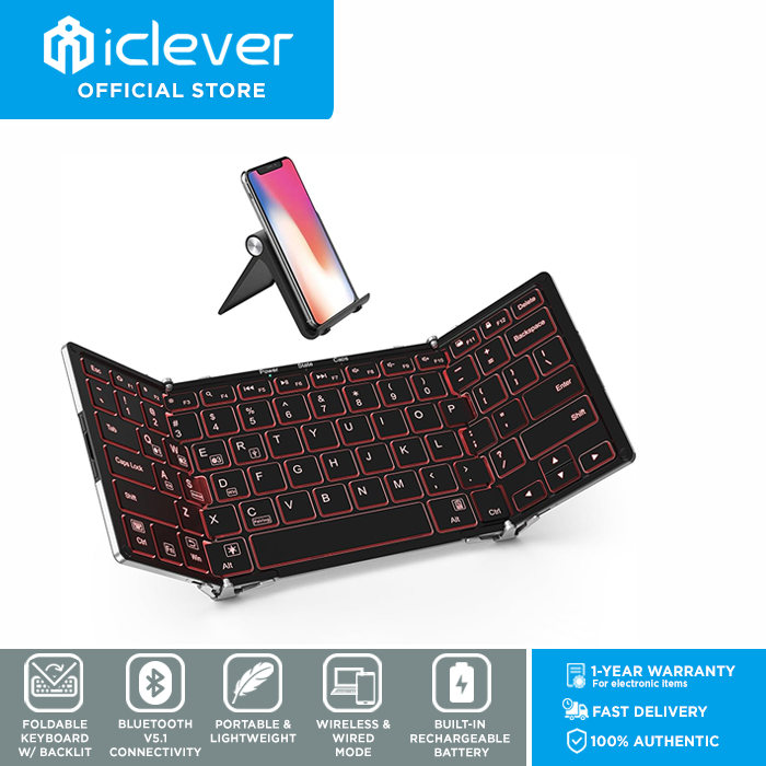 iClever BK05 Bluetooth Keyboard with 3-Color Backlight, Bluetooth