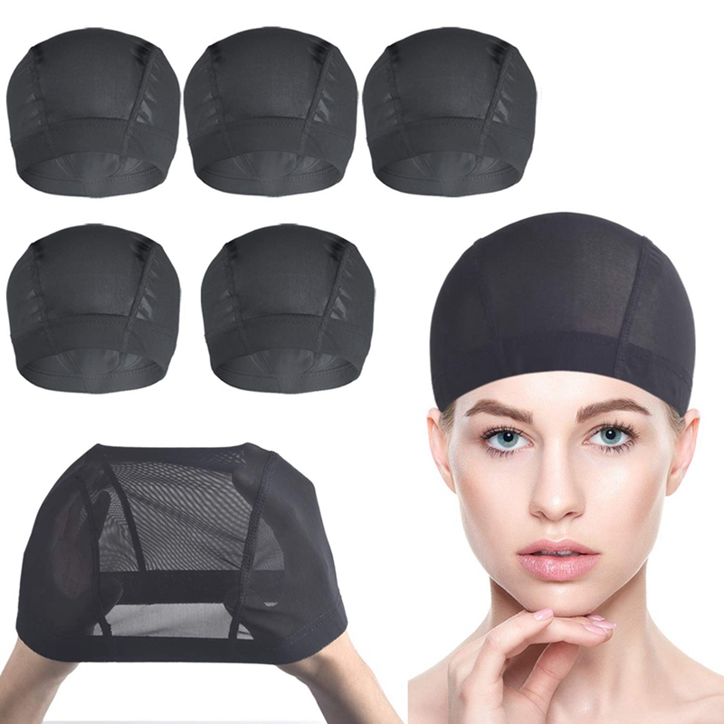 12 Pcs Wig Cap for Wig Making Elastic Dome Mesh Wig Cap Women's Front Lace Wig Black