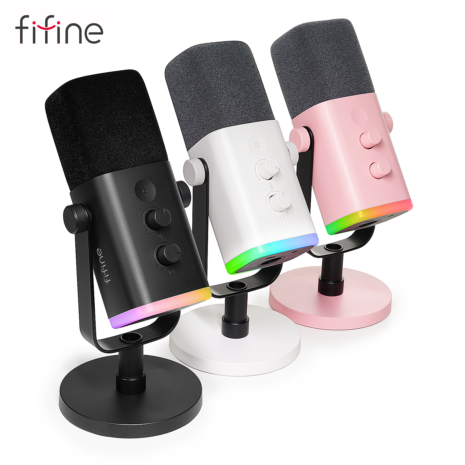 FIFINE AmpliGame AM8 RGB USB/XLR Dynamic Mic with Touch-mute Button, I