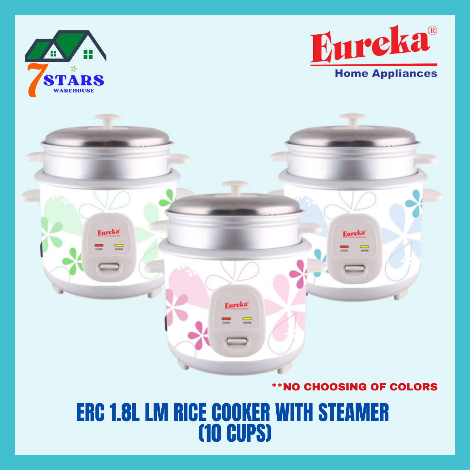 EUREKA RICE COOKER 1.8 LITERS W/ STEAMER (ERC 1.8L LM) 10 CUPS 7