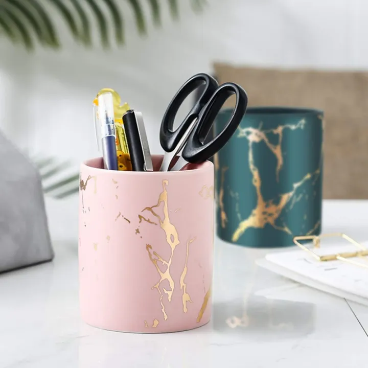 Pen Holder Stand For Desk Marble Pattern Pencil Cup For Girls