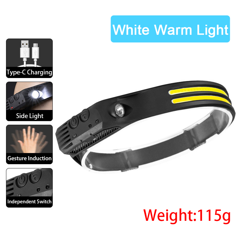 BUCKLOS Powerfull Headlamp Rechargeable LED Headlight Waterproof Sensor Flashlight Camping Torch Light with USB Flash Lamp Lantern