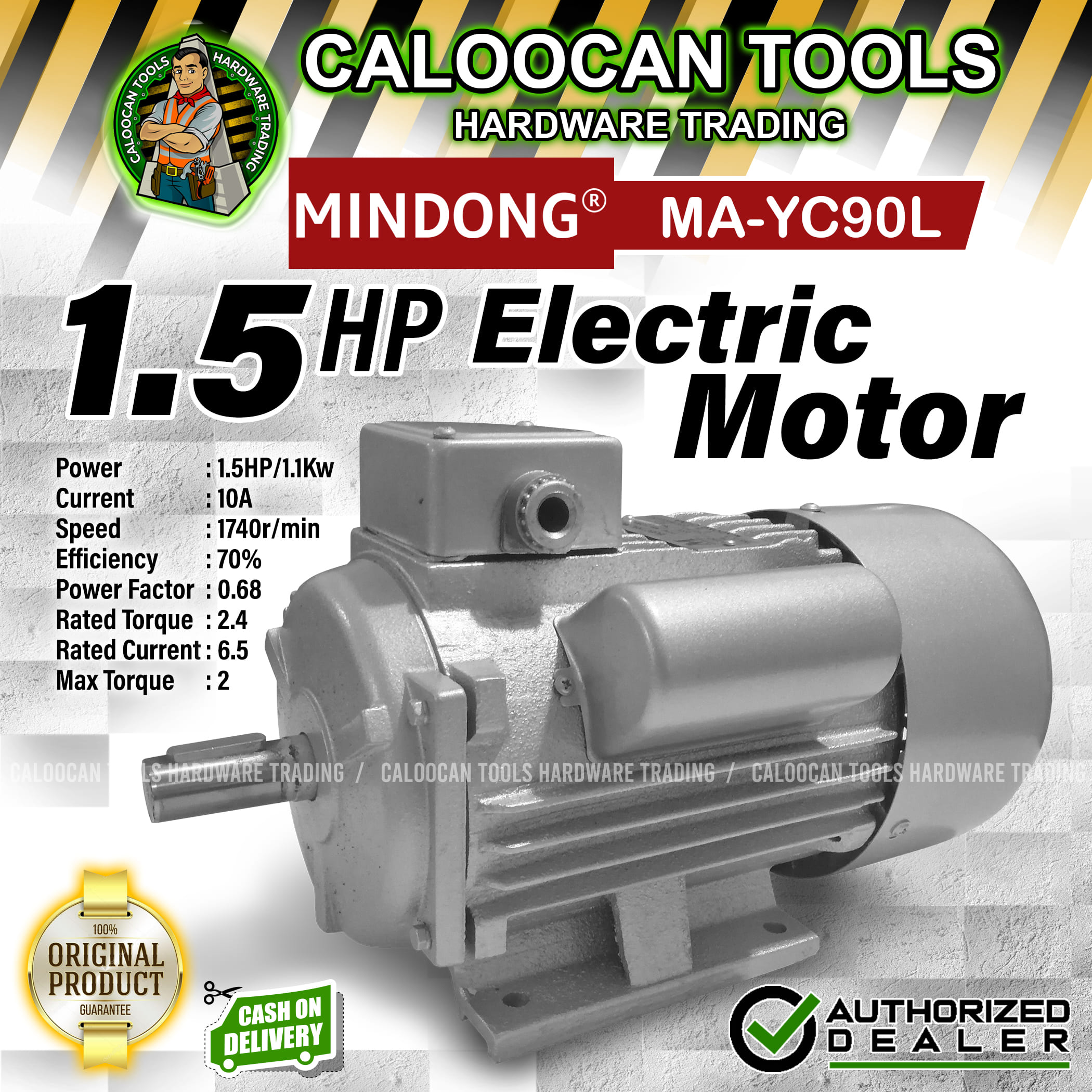 MINDONG Single Phase Electric Motor 100 Copper Winding (1.5HP, 2HP