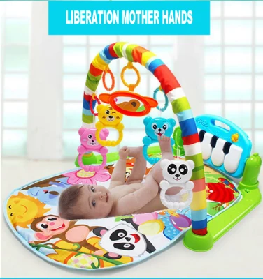 [COD] + Baby pedal fitness stand fitness rack piano toys musical playmat with hanging rattle set Sea World Music Piano Baby Gym Toy Bed Toddler Exercise Play Mat