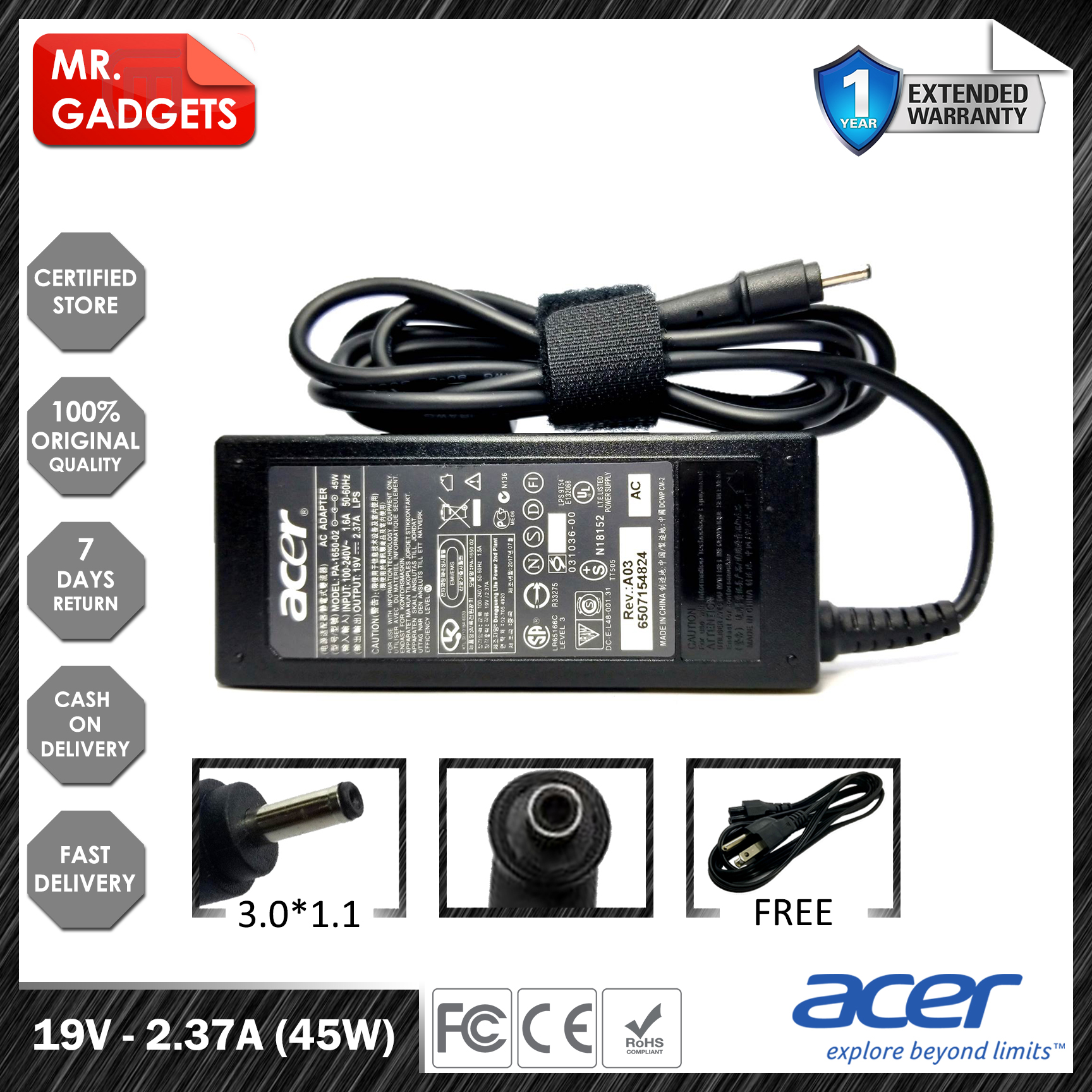 Laptop Charger Adapter for Acer Aspire Switch 11 V SW5-173, 11 V SW5-173P,  11 V SW5-173-63NV, 11 V SW5-173-648Z, 11 V SW5-173-64DH, 11 V SW5-173-65R3,  11 V SW5-173-6742, 11 V SW5-173P-6603 /