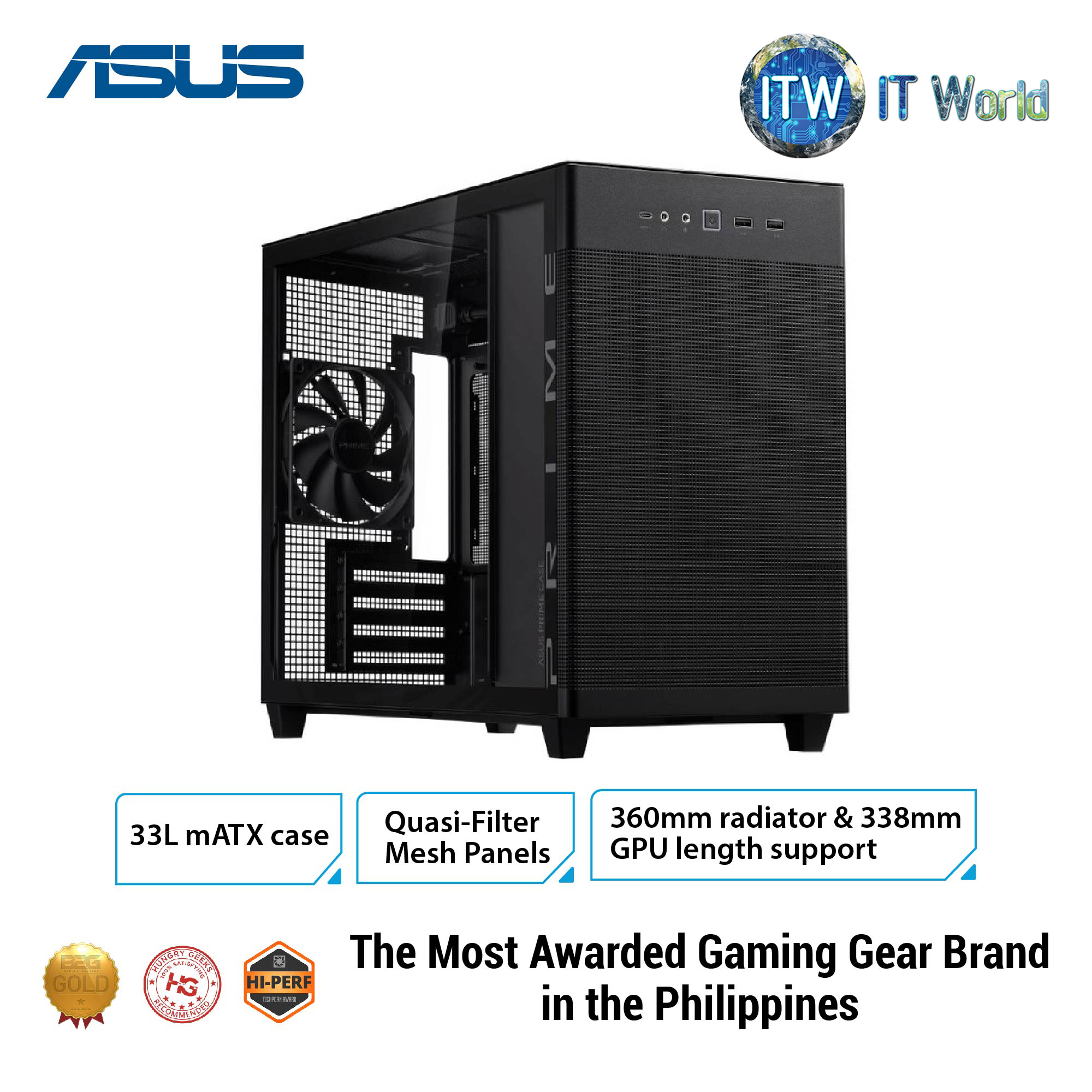 ASUS Prime AP201 Black MicroATX Supports 338mm Graphics Cards, 360mm  Coolers, Standard ATX PSUs, Tool-Free Side Panels, Tempered Glass Front  Panel