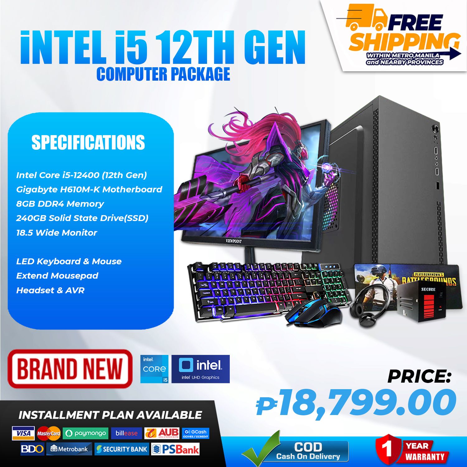 BRANDNEW Computer Set CPU-YGT MARS 8 Casing-Intel Core i5 12400