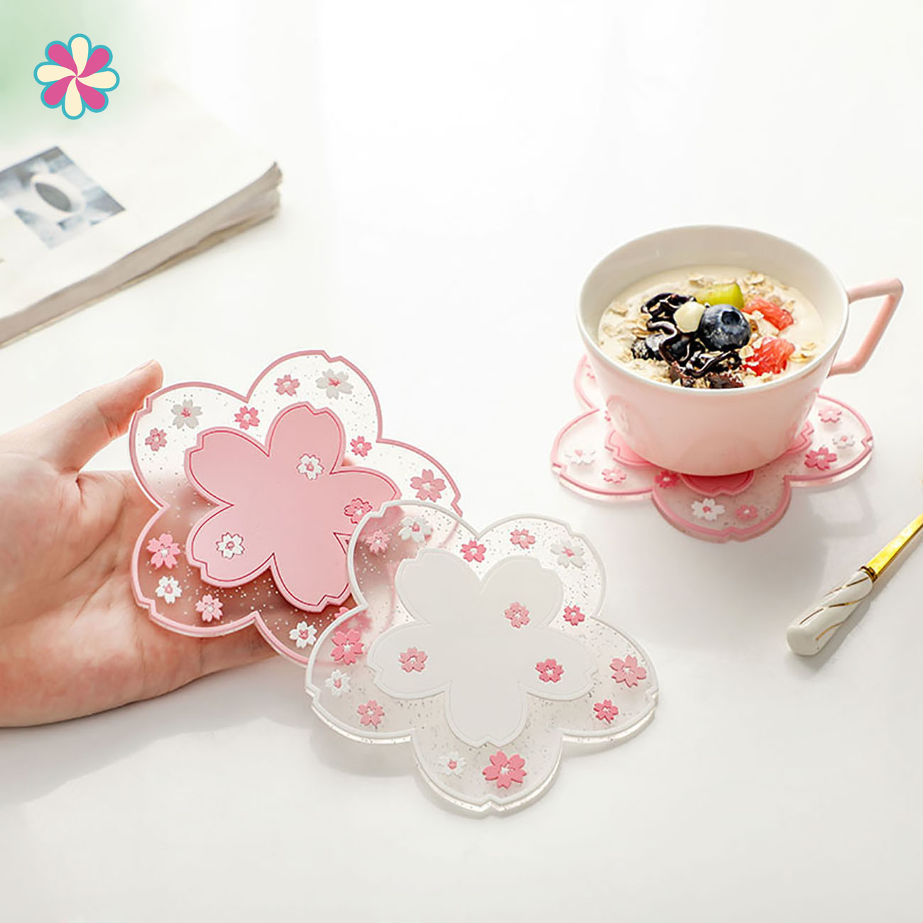2 Miếng Lót Cốc Sakura, Đế Lót Ly Cao Su Mềm Thảm Chống Bỏng Gia Dụng Cách Nhiệt Cho Bát Đĩa Và Tách Trà