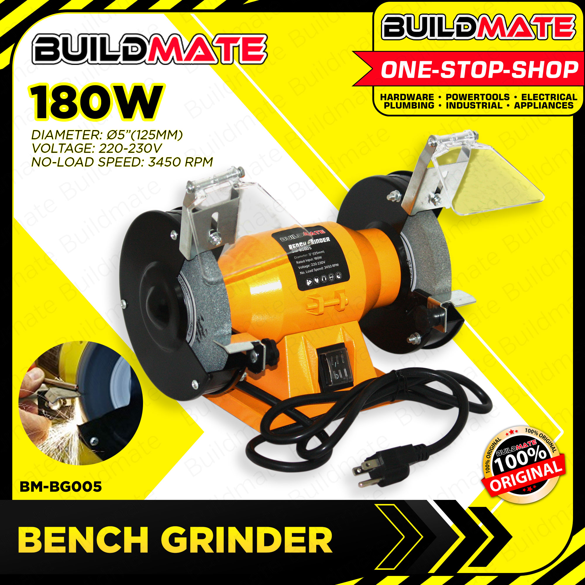 NEW! BUILDMATE / SHIMARU JAPAN Bench Grinder 5" Inch 120W / 180W with