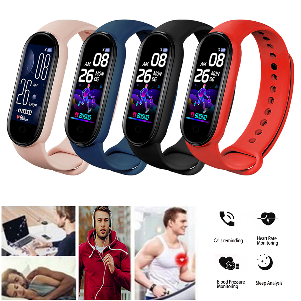 M5สมาร์ท Heart Rate Step แคลอรี่เผาระยะทางการแจ้งเตือนข้อความบลูทูธ Smartwatch