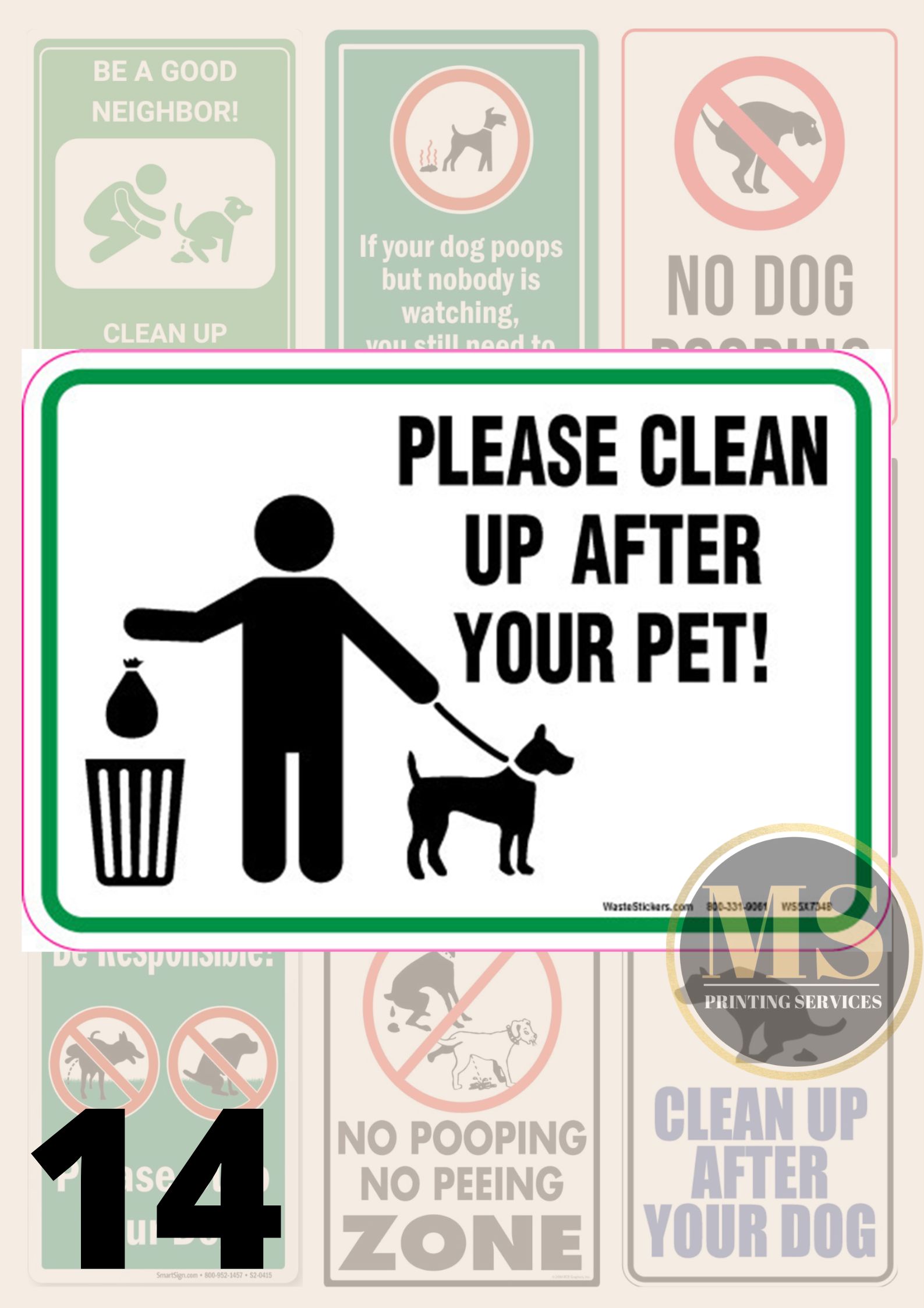 Clean Up Dog, No Poop, No Pee, No Peeing, Curb Dog Signage (Laminated ...