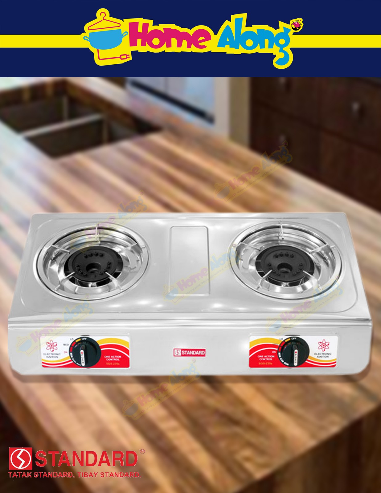 STANDARD Stainless Steel Top Double Burner Gas Stove with Automatic