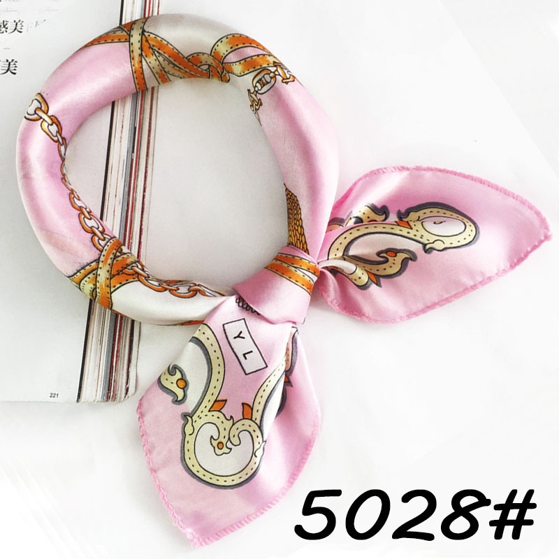 [Abbey] Women Elegant Square Silk Feel Satin Scarf Small Vintage Head