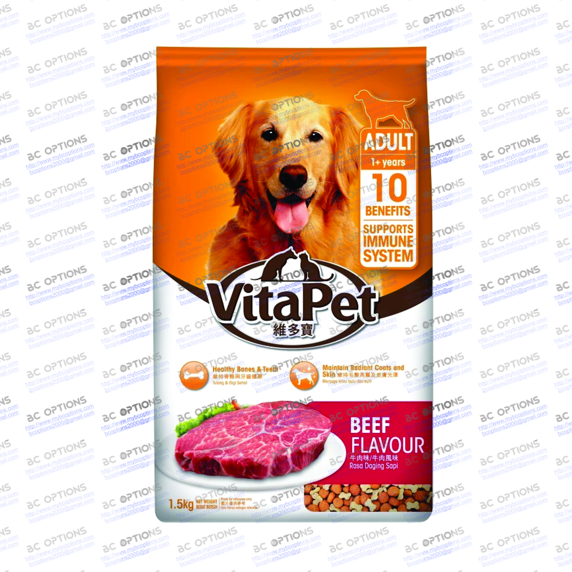 Dog Food Vita Pet Adult Dog Food with Real Beef in Dry Kibbles in Pouch