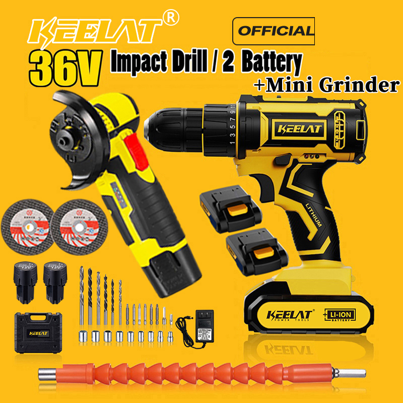 KEELAT Cordless Impact Drill With Hammer Screwdriver 3 Mode Portable ...