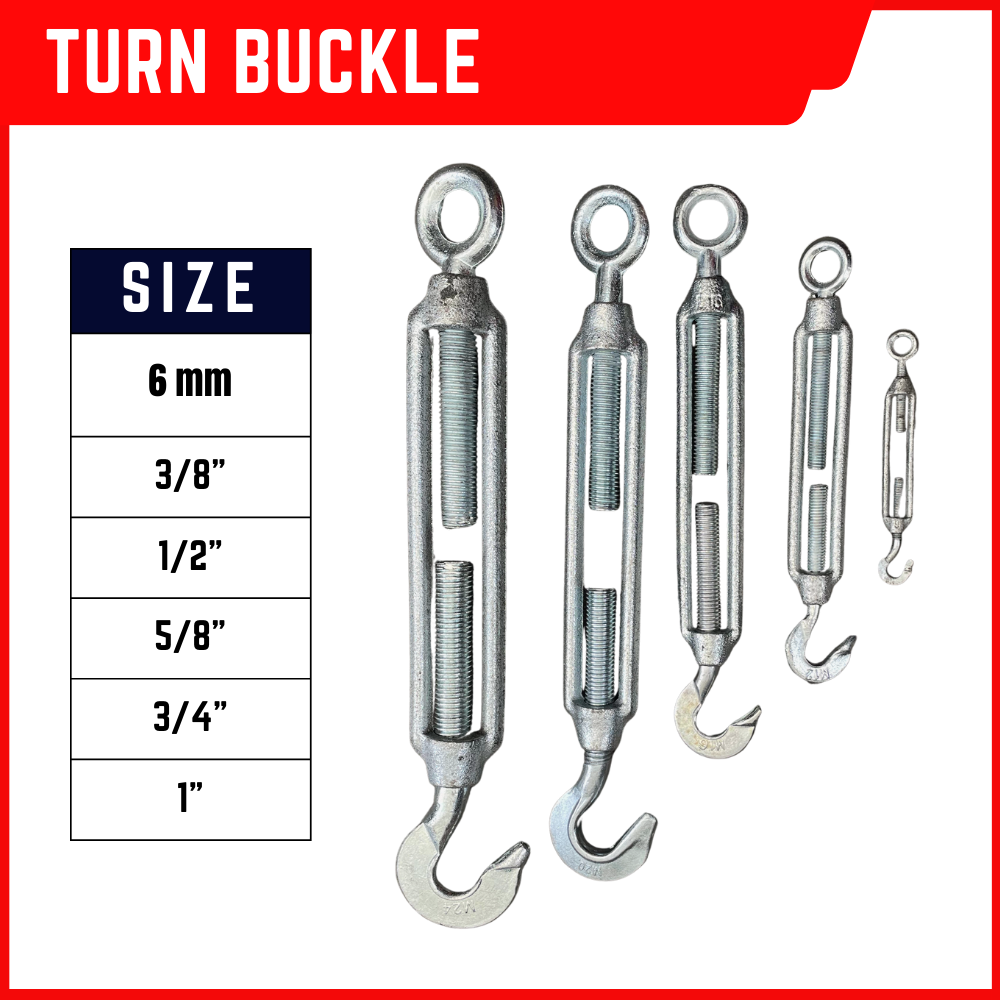 GI Turn Buckle Hook and Eye (Available Size 6mm, 8mm, 3/8 inch , 1/2