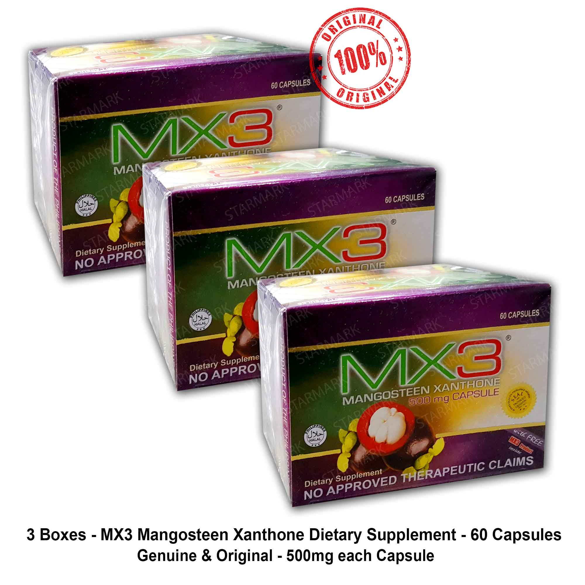 MX3 Mangosteen Capsules Mangosteen Xanthone Capsule 500mg x 60's