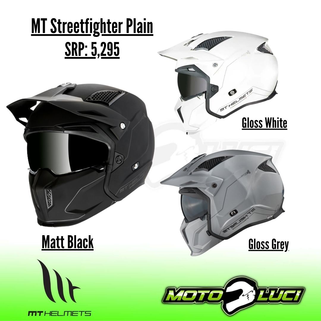 MT Streetfighter Plain Dual Sport Helmet Matt Black Helmet Gloss