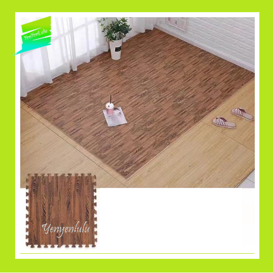 🧩🧩 YENYENLULU 🧩🧩 4 Pieces Wood Print/Plain Puzzle Playtime Rubber Mat