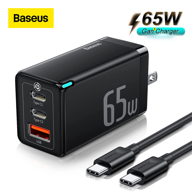 【48 hour shipped】Baseus 65W GaN5 Pro Charger Quick Charge Type C PD  USB Charger Portable Fast Charger For Laptop iPhone 13 Pro Max Samsung