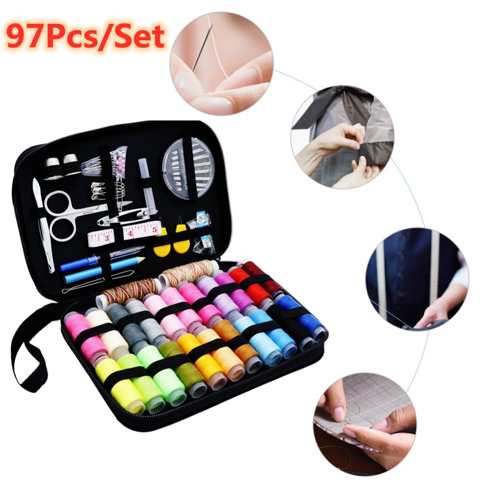 97Pcs/Set Portable Travel Sewing Box Needles Tools Stitching Embroidery Craft Sewing Kits