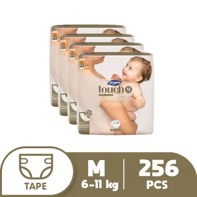Drypers Touch Medium (6-11 kg) - 64 pcs x 4 packs (256 pcs) - Tape Diapers