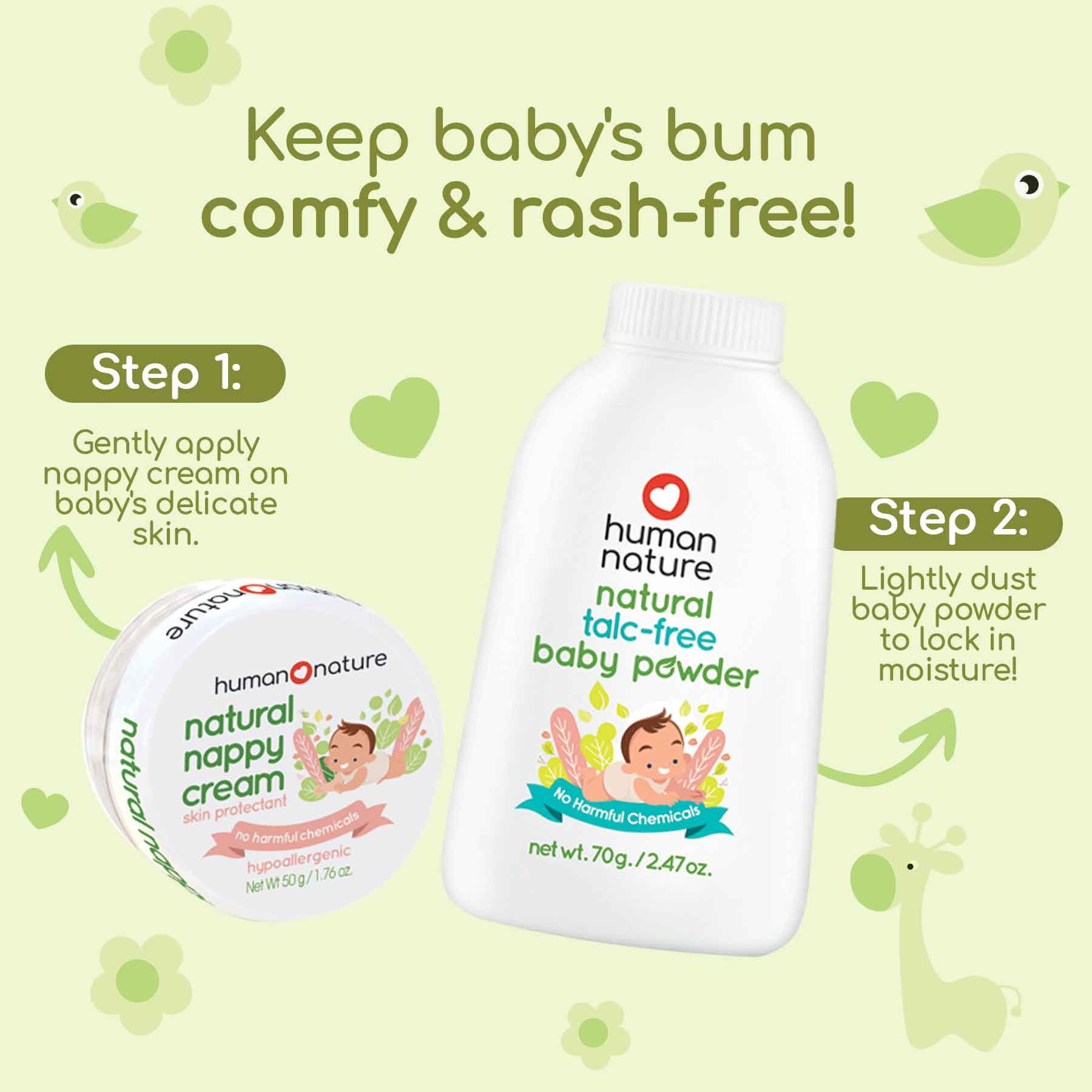 Human Nature 100% Natural Talc-Free Baby Powder Hypoallergenic