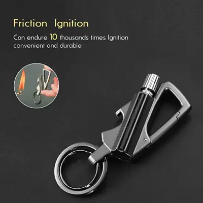 Multi-function Metal Fire Starter Match lighter Keychain Camping Emergency Key buckle Bottle opener