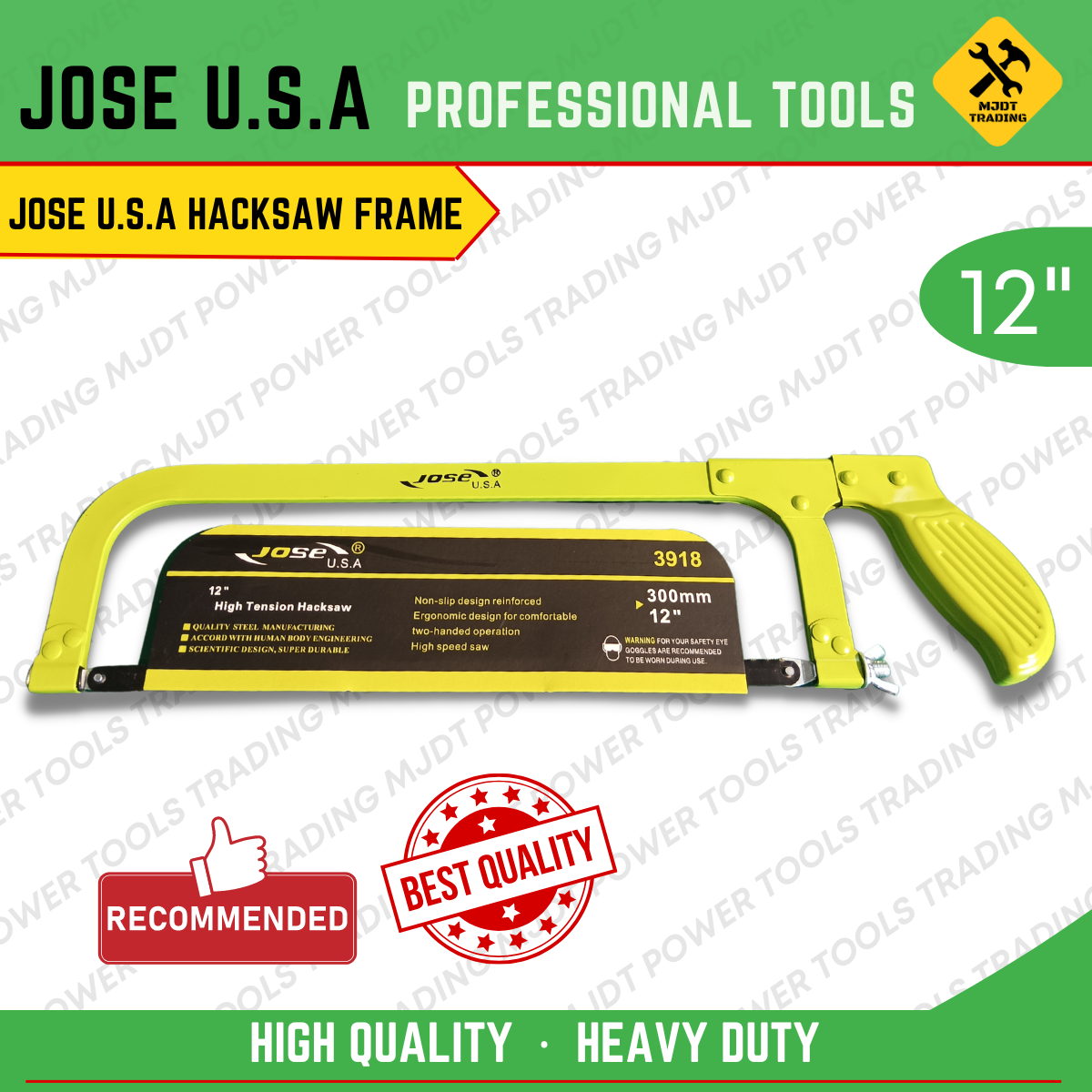Jose U.S.A good quality Hacksaw Frame 300mm Saw for Cutting Metal and