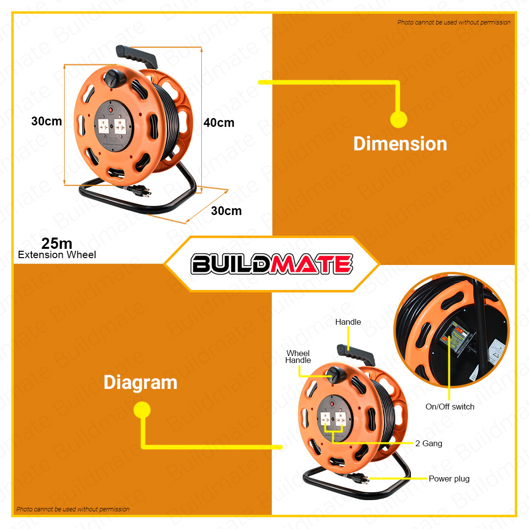 BUILDMATE Creston Industrial Heavy Duty Extension Cord Outlet Socket Cable  Reel 30m FW-8030 Power Strip