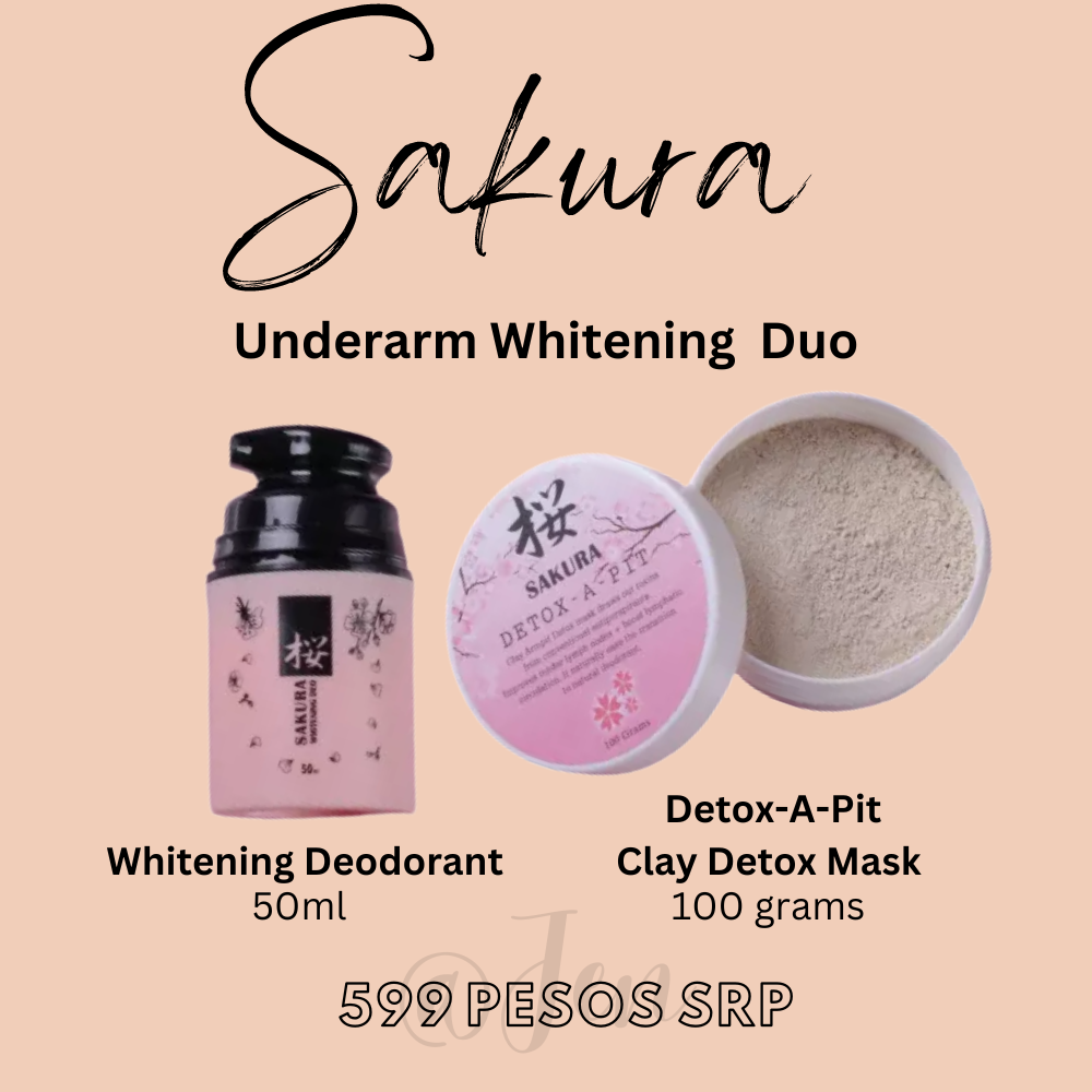 Sakura JAPAN MADE UNDERARM WHITENING DUO Sakura whitening deodorant 50ml, DetoxAPit Clay