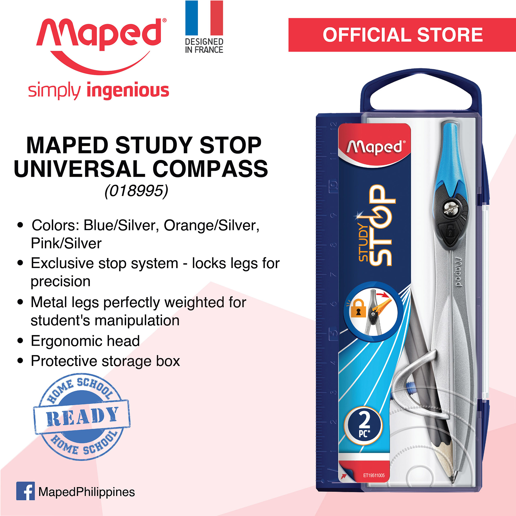 Maped Study Metal Compass With Universal Holder In Reusable Storage Case (119410TA) : Maped