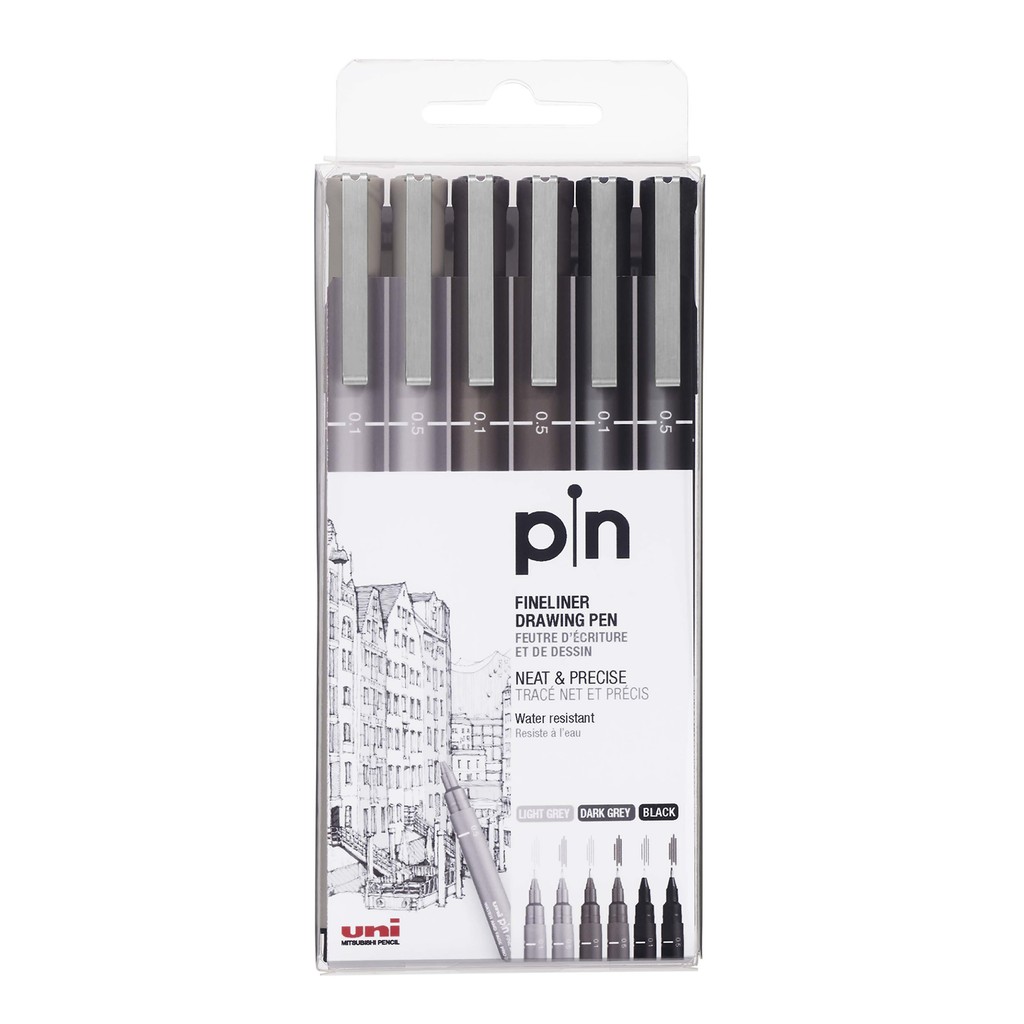 UNIPIN Fineliner Drawing Pen set of 6 Sepia/light grey/dark grey
