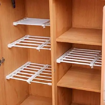 1Pc Wardrobe Cabinet Storage Rack Adjustable Nail Free Divider Shelf Size S (White)