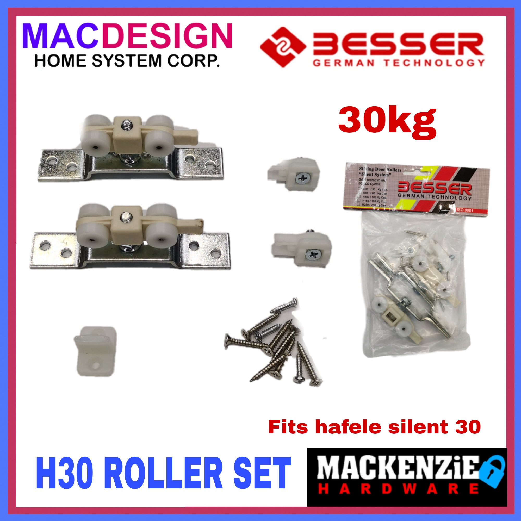 BESSER H30 SLIDING ROLLER SET SILENT 30KG NYLON WITHOUT TRACK MACDESIGN