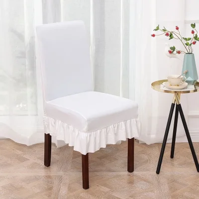 LUK Elastic Plain Ruffled Skirt Dining Chair Seat Cover Stretchable Dining Chair Cover