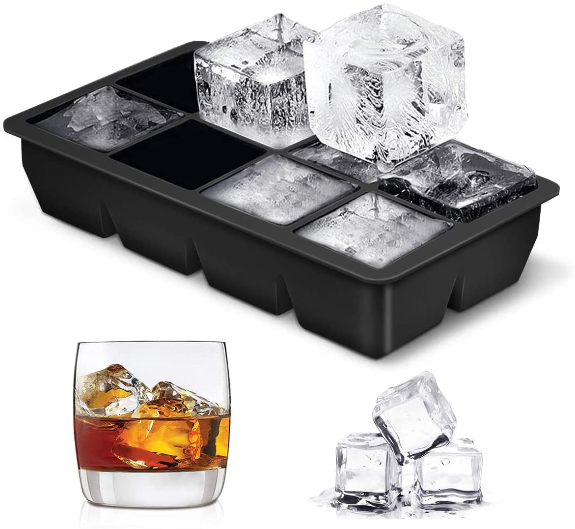 Ice Cube Trays, Silicone Ice Cube Tray with Big Square Lids, 8 Ice
