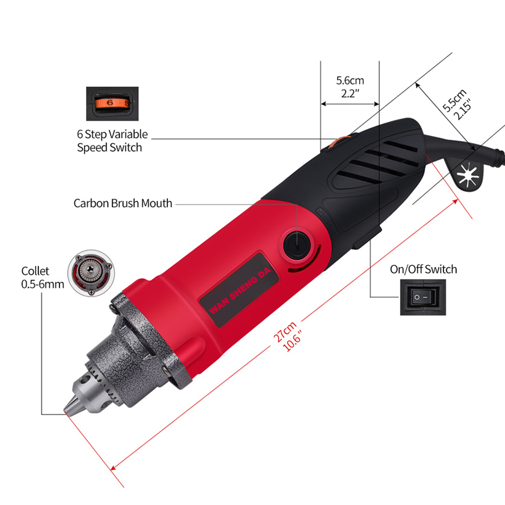 500W 6mm Mini Electric Die Grinder Accessories Regulating Speed Drill ...