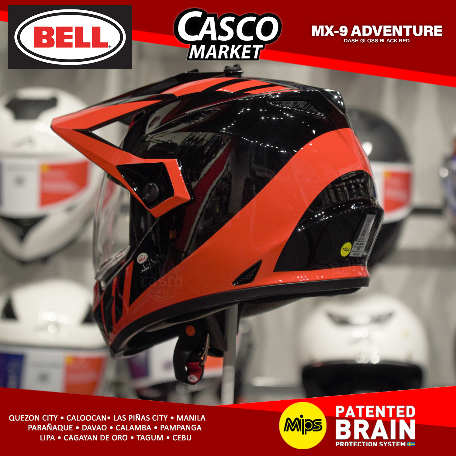 BELL MX9 ADVENTURE DASH MIPS DUAL SPORT OFF ROAD MOTOCROSS MOTORCYCLE  HELMET (HI-VIZ AND BLACK RED)