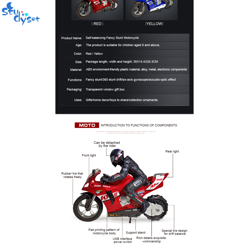 Xe mô tô đồ chơi điều khiển từ xa tự giữ thăng bằng, tỷ lệ 1:6 HC-802 - INTL