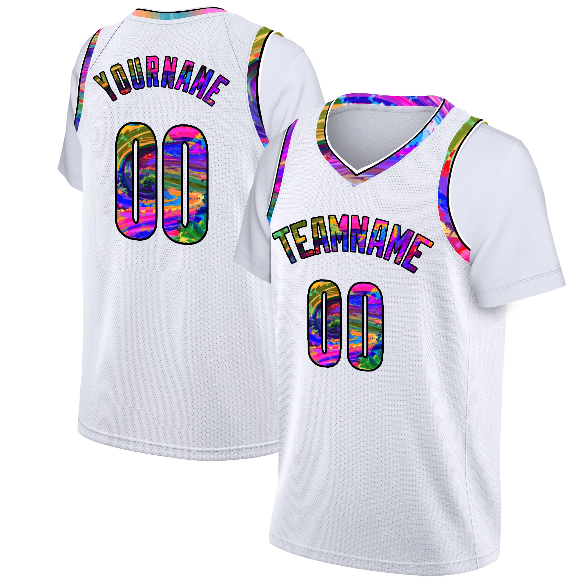 Custom Short Sleeve Basketball Jersey Printing Team Name Number Fake Two-Piece Graffiti Warm-Up Basketball T-Shirt Men/Lady/Kids PH