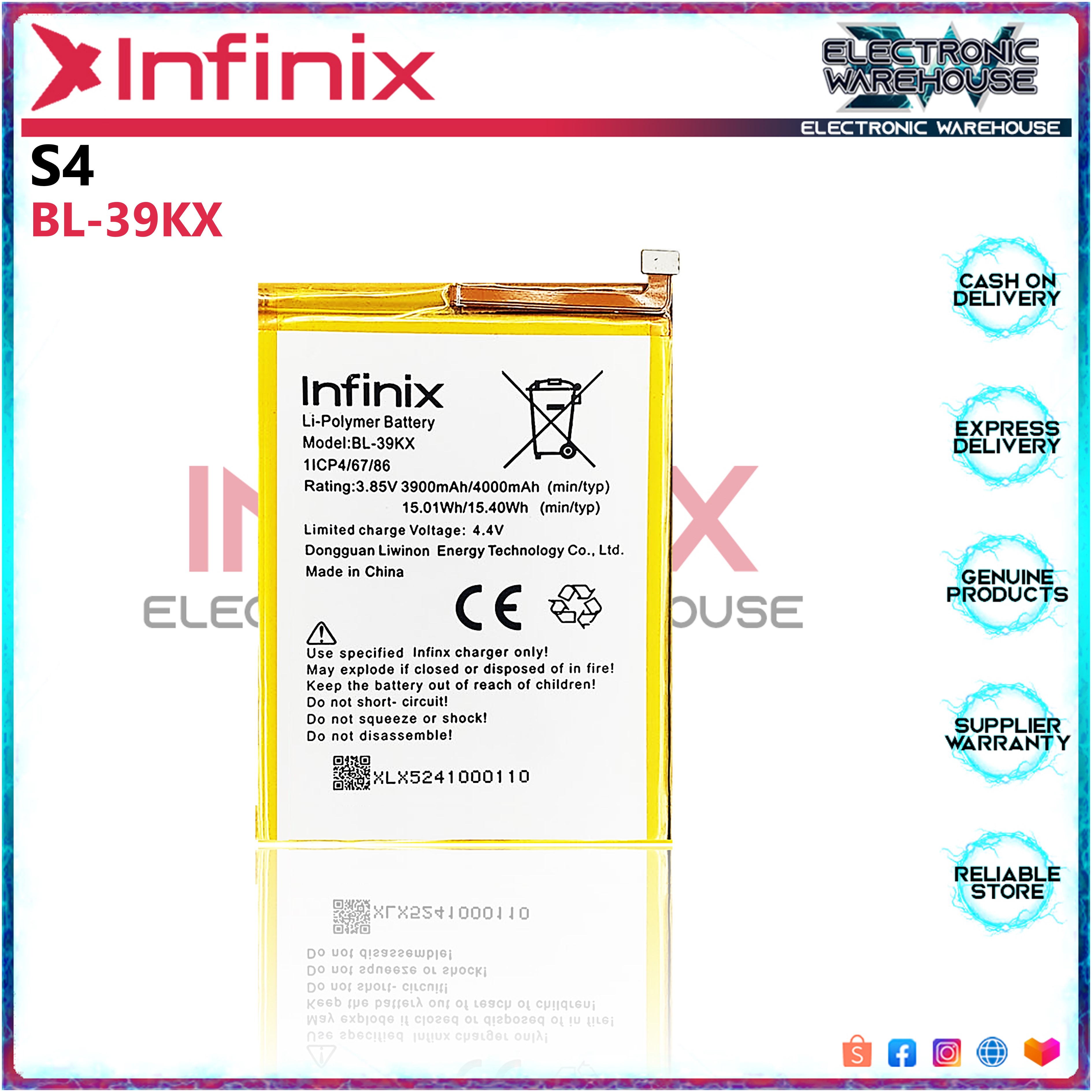 New Infinix S4 Battery BL39KX 4000mAh Capacity Lazada PH