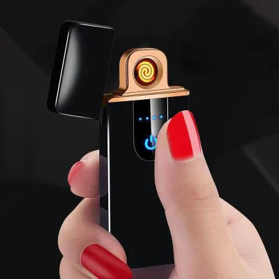 USB rechargeable lighter ​​fingerprint Double-sided windproof coil ultra-thin lighter