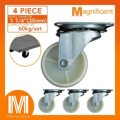 Plate Type White NylonWheel Casters 1.25" for Industrial Automotive Medical Equipment (4pcs)