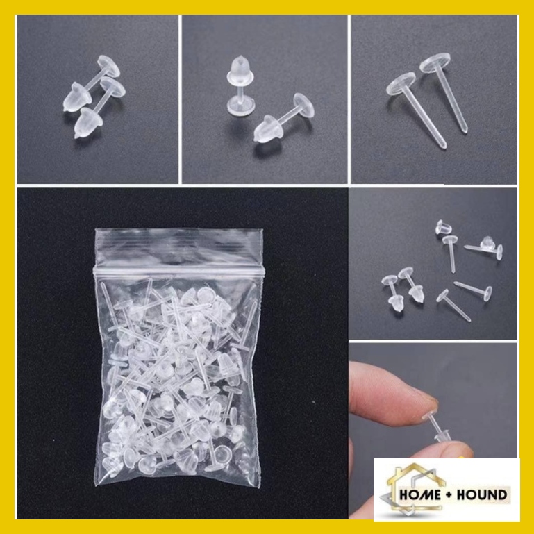 Clear Plastic Stem Rubber Anti-Allergy Ear Stud Replacement