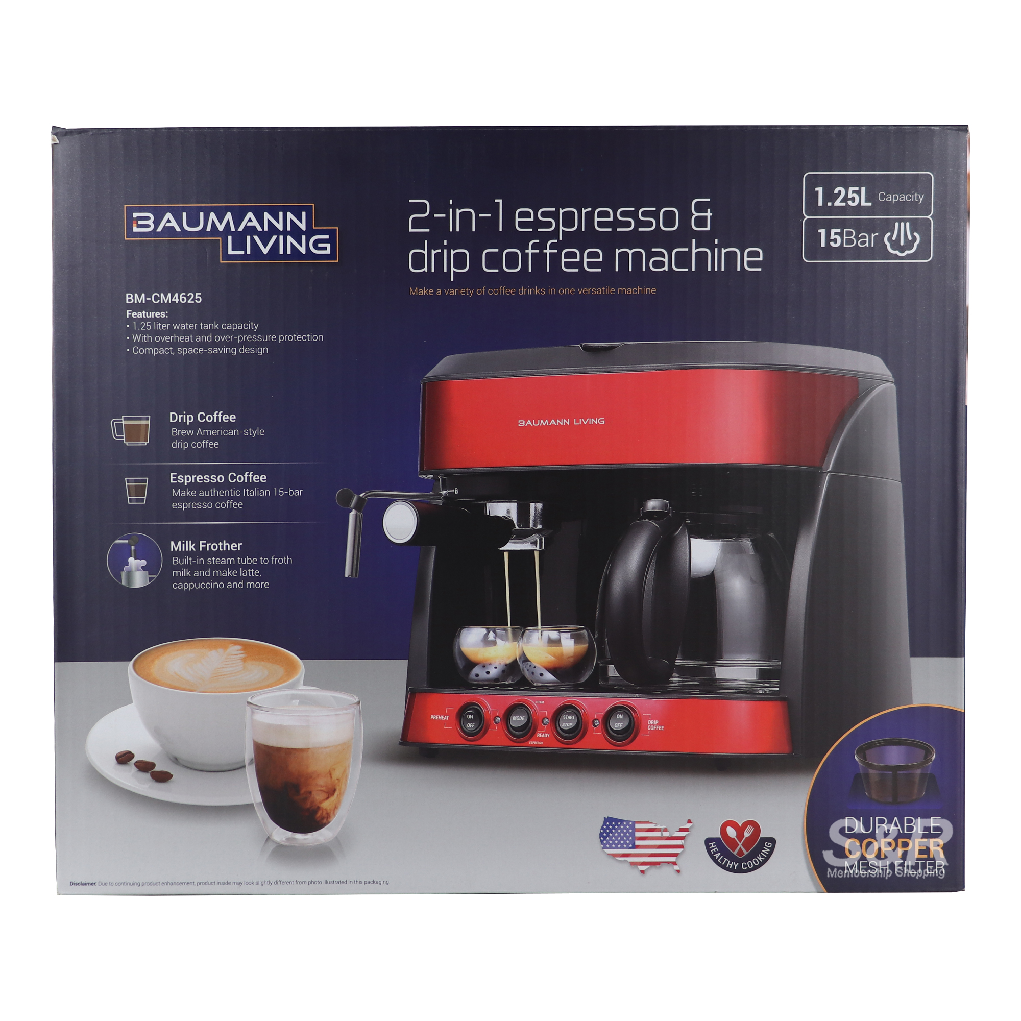 Baumann living 2in1 Espresso and Drip Coffee Machine BMCM4625