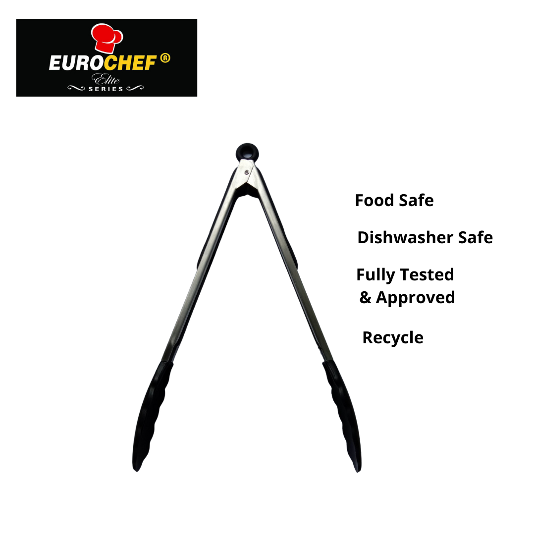 Eurochef EE912 Silicone Tongs for Cooking Serving Heavy Duty Stainless Steel BBQ Grill and
